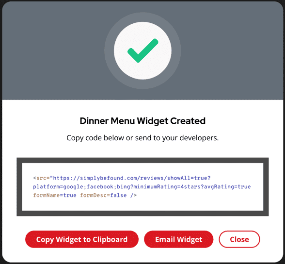 Dinner menu widget created